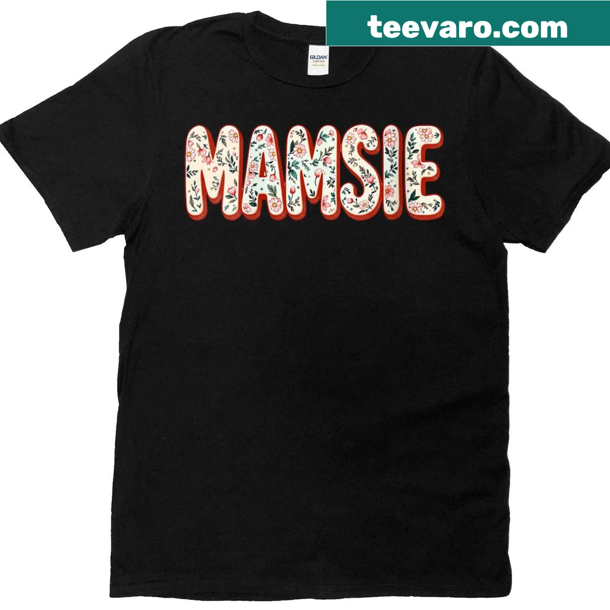 Floral T-shirt with 'Mamsie' text for Mother's Day — on a men's t-shirt