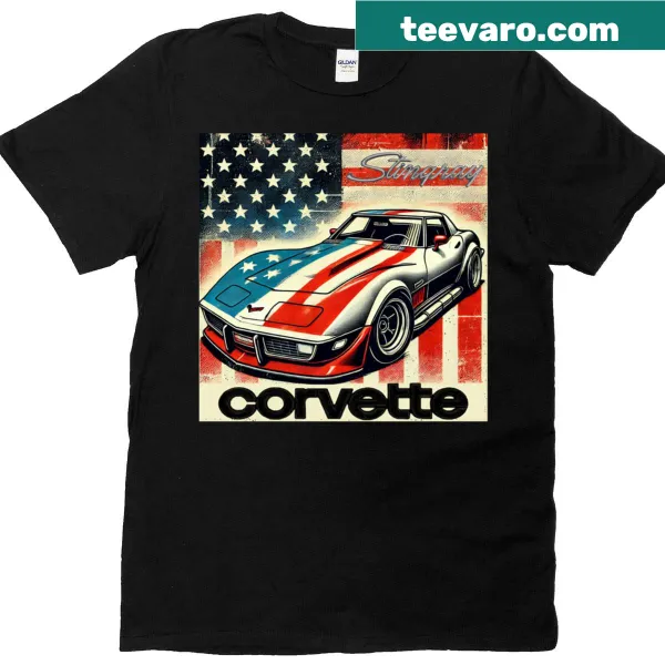 T-shirt featuring a badge-style graphic of the Corvette Stingray