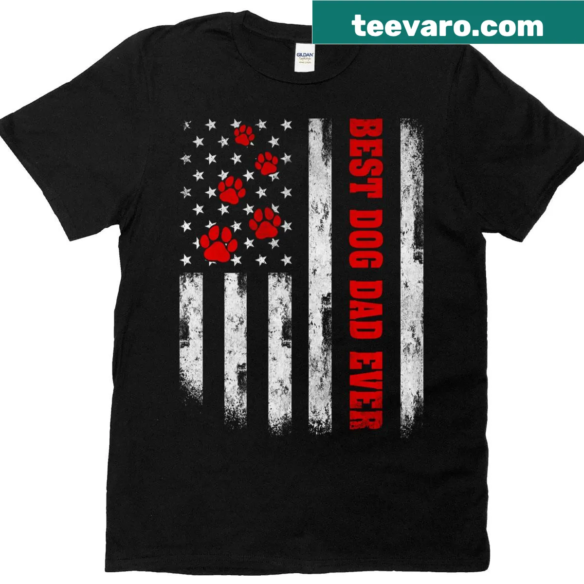 Funny T-shirt for dog dads with American flag design — on a men's t-shirt