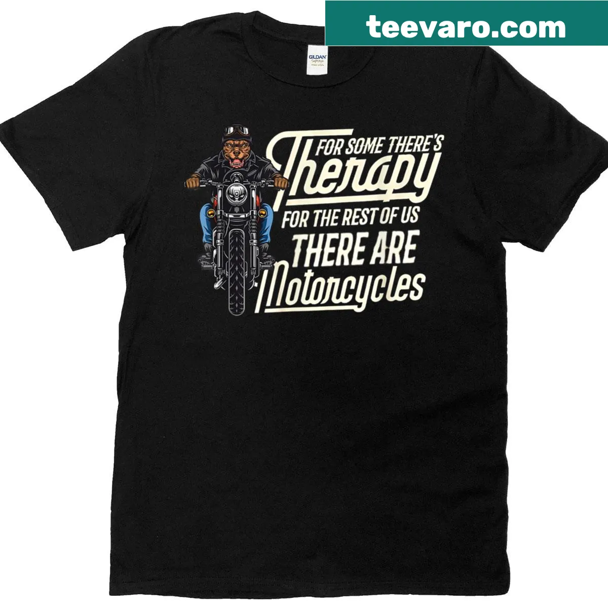 Funny biker therapy t-shirt for men with bold text design — on a men's t-shirt