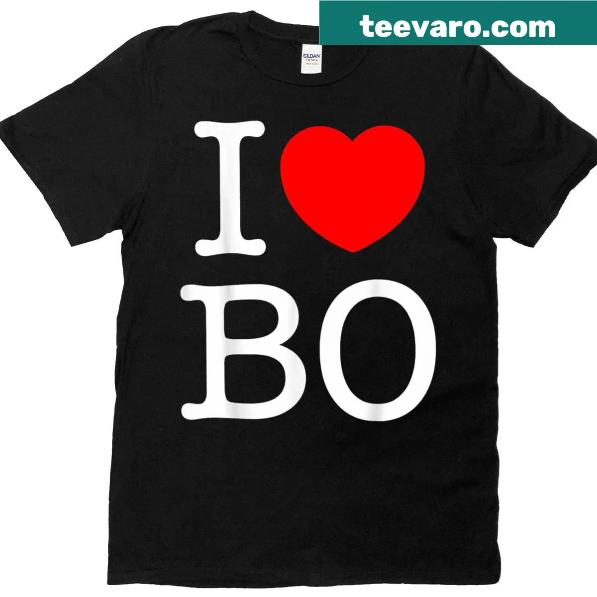 I Love Bo t-shirt featuring heart graphic for wrestling fans — on a men's t-shirt