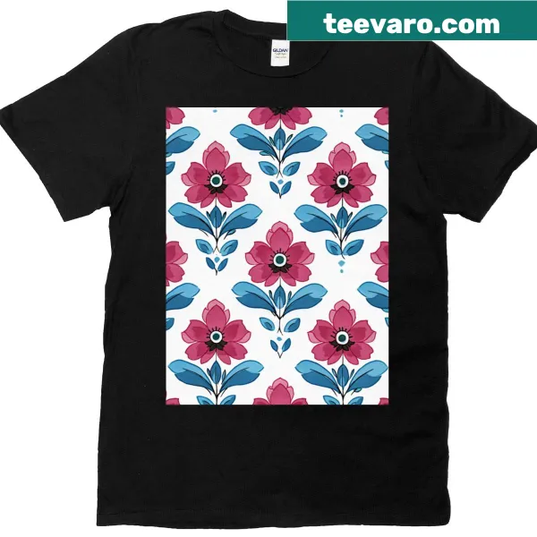 Floral pattern T-shirt with watercolor folk style design