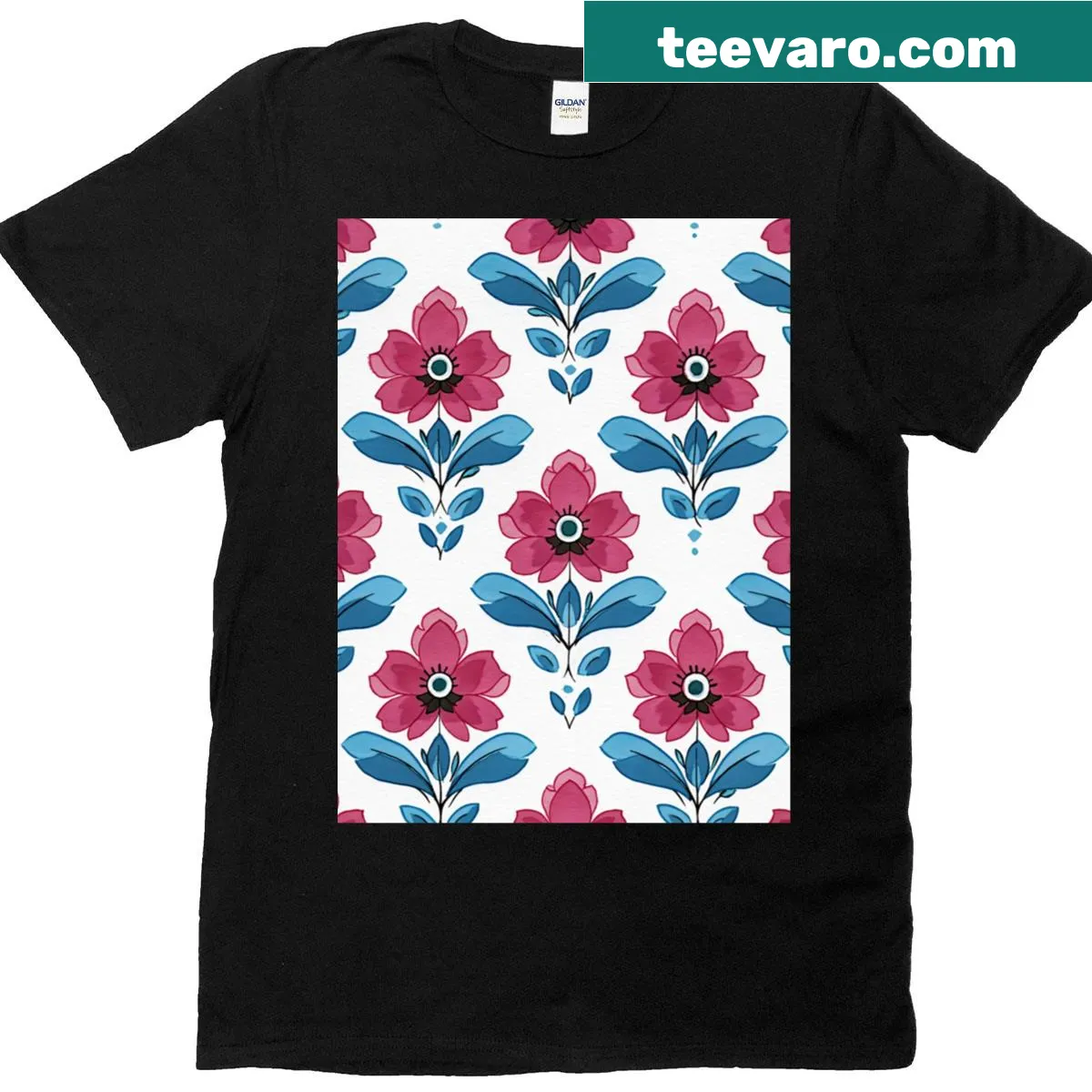 Floral pattern T-shirt with watercolor folk style design — on a men's t-shirt