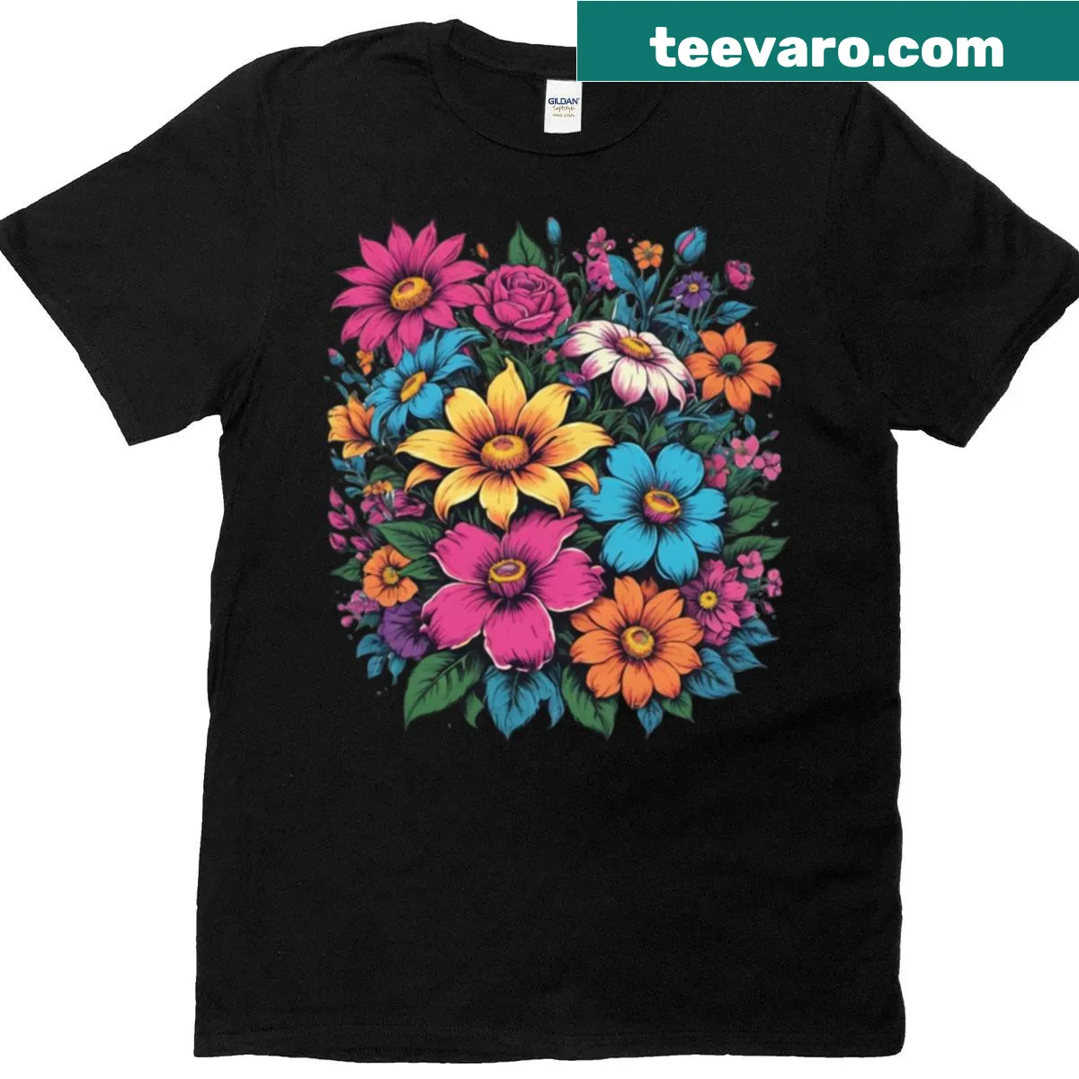 T-shirt featuring a floral design representing spring blooms — on a men's t-shirt