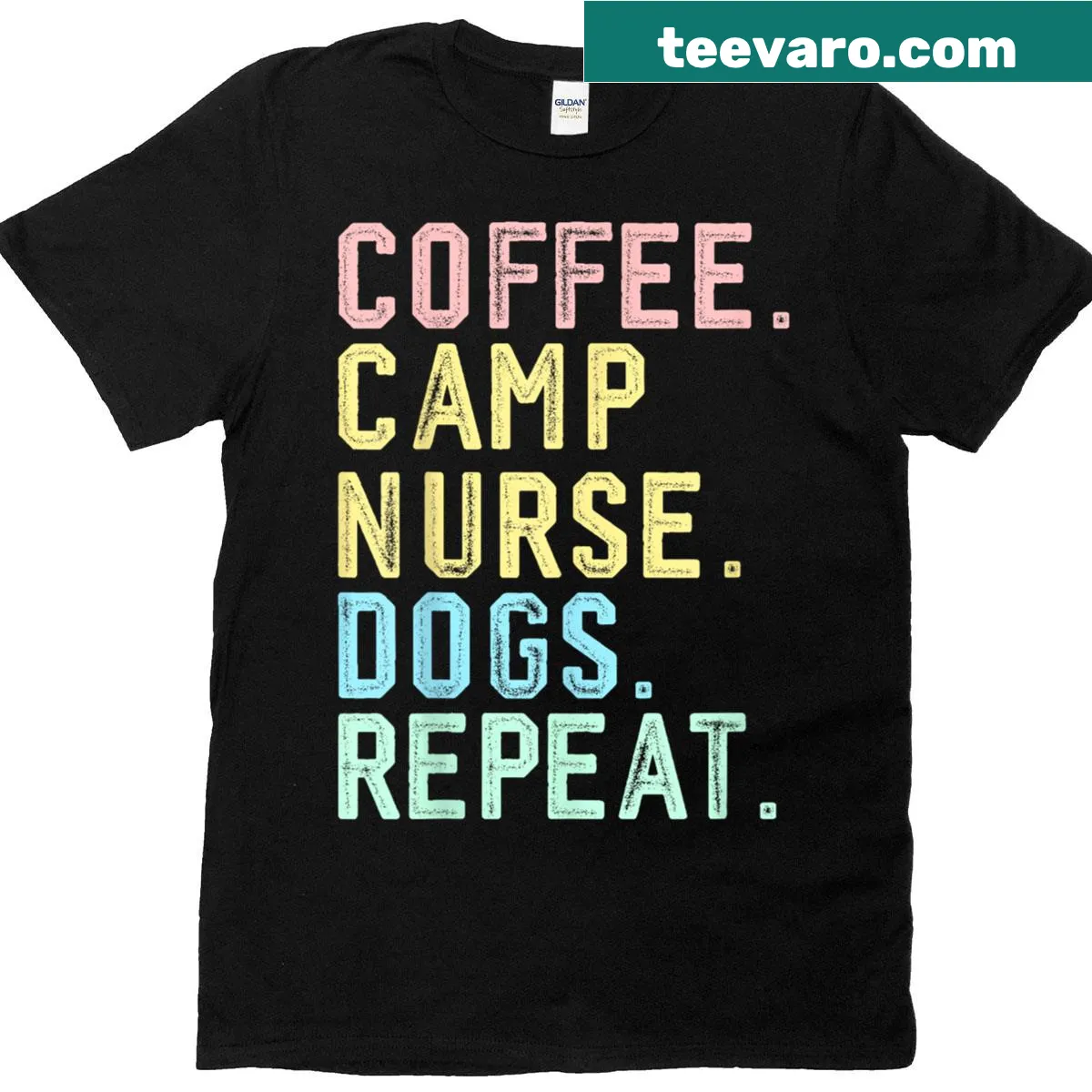 Charming t-shirt for camp nurses featuring playful design about care and dogs — on a men's t-shirt