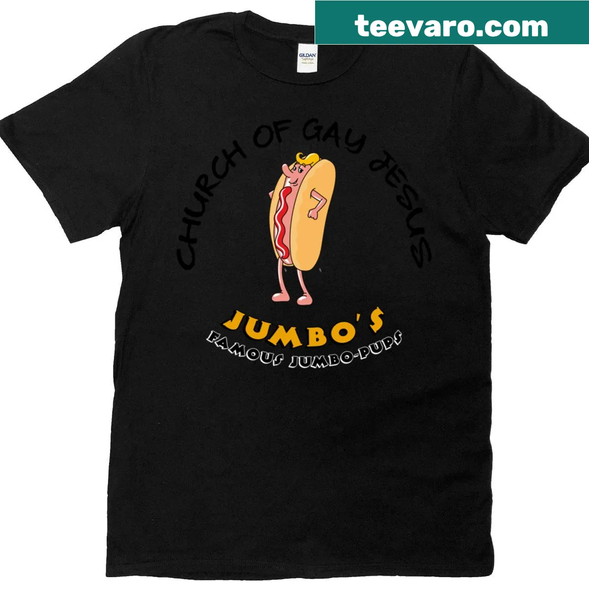 Oversized t-shirt featuring the Church Of Gay Jesus graphic design — on a men's t-shirt