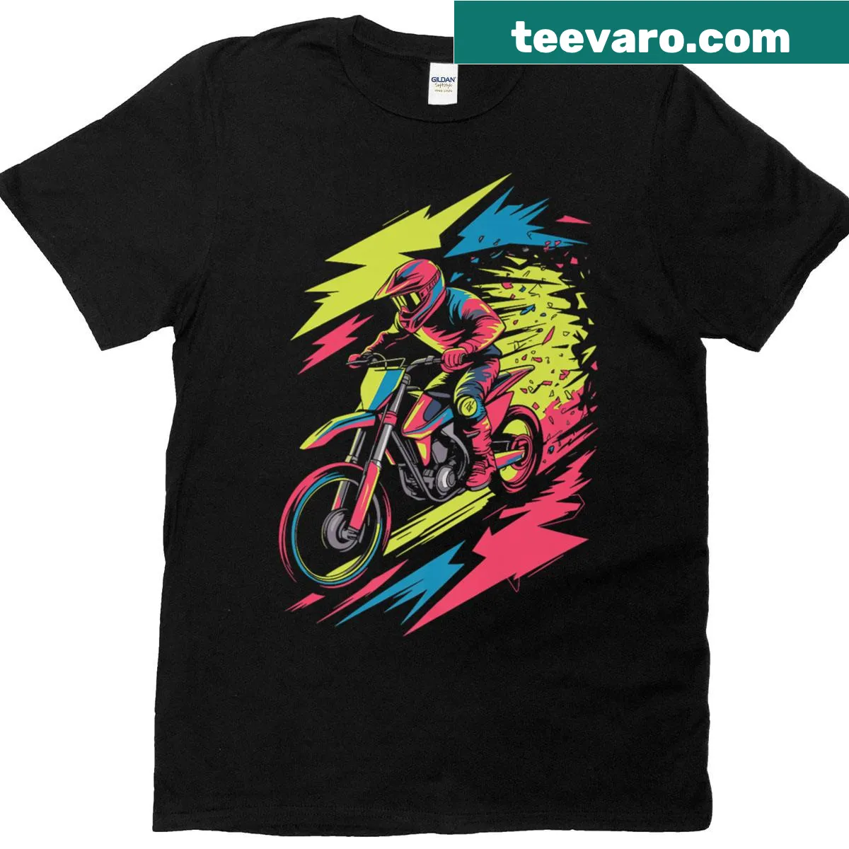 Dirt bike motocross t-shirt featuring bold graphics — on a men's t-shirt