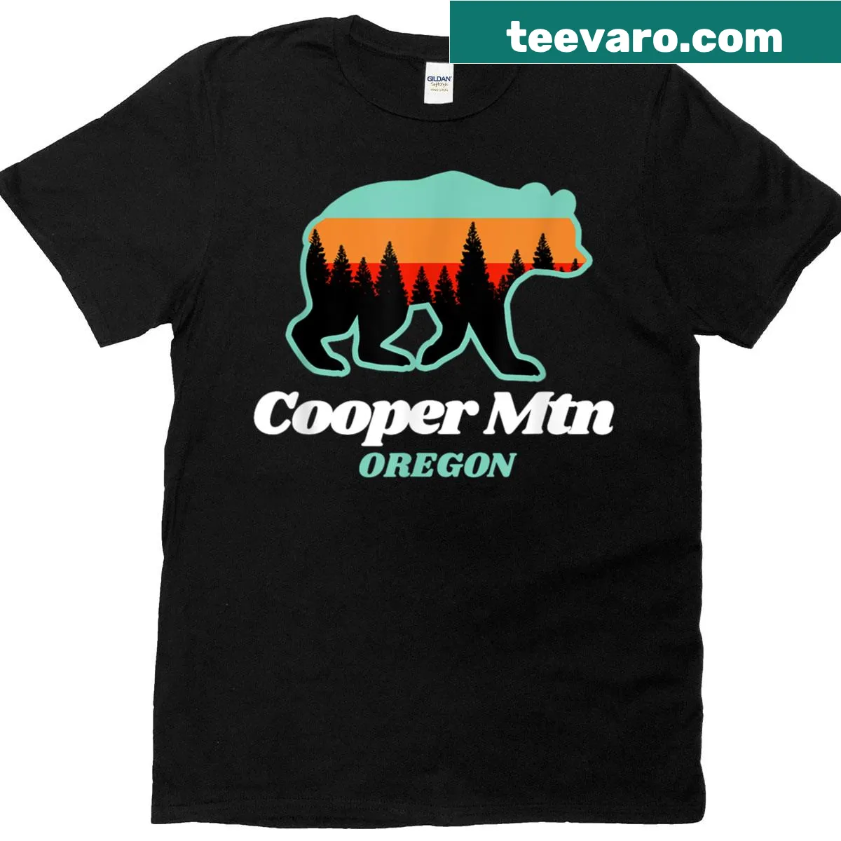 Illustrated T-shirt featuring a bear fishing in Cooper Mountain, Oregon — on a men's t-shirt