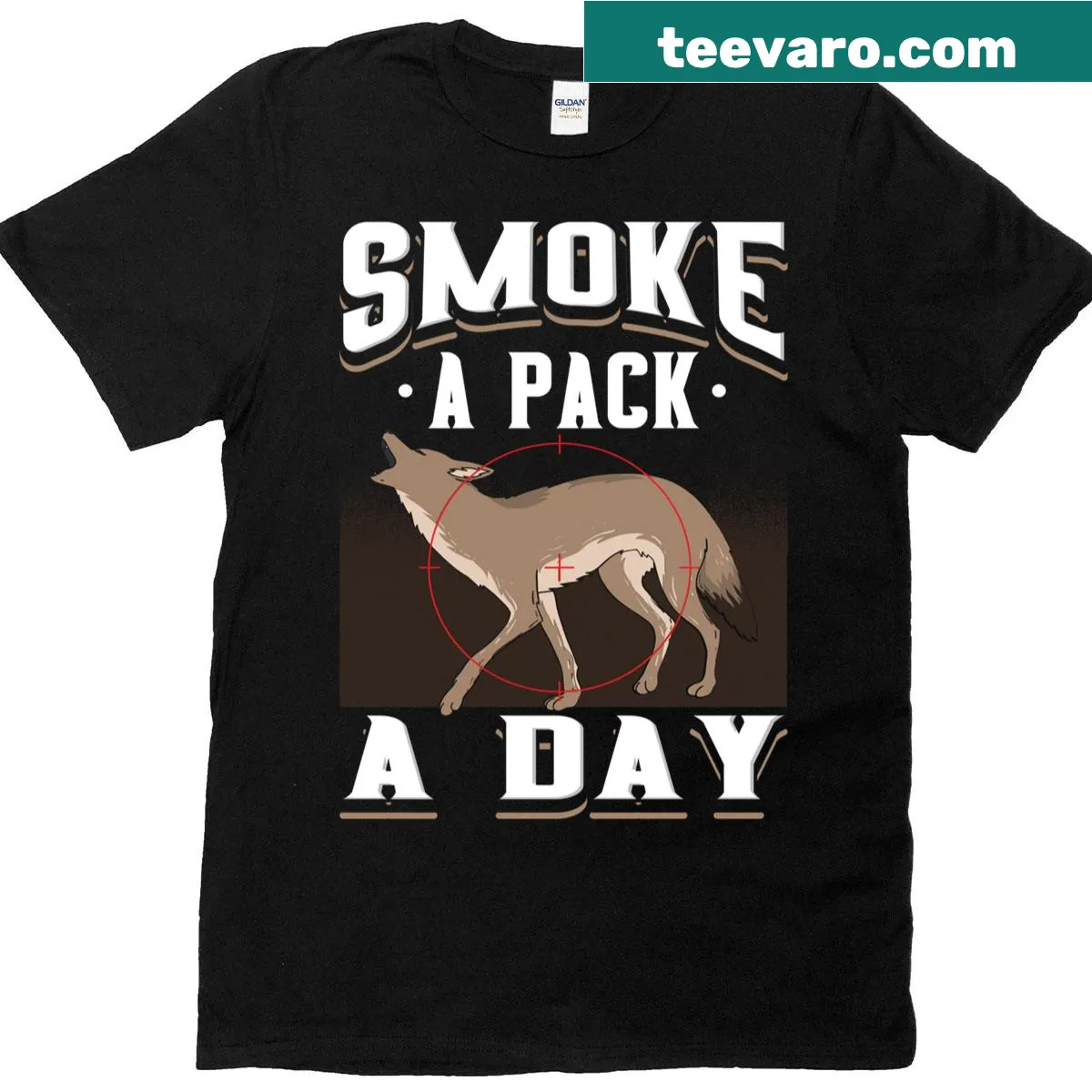 Funny hunting t-shirt with coyote graphic for predator hunters — on a men's t-shirt