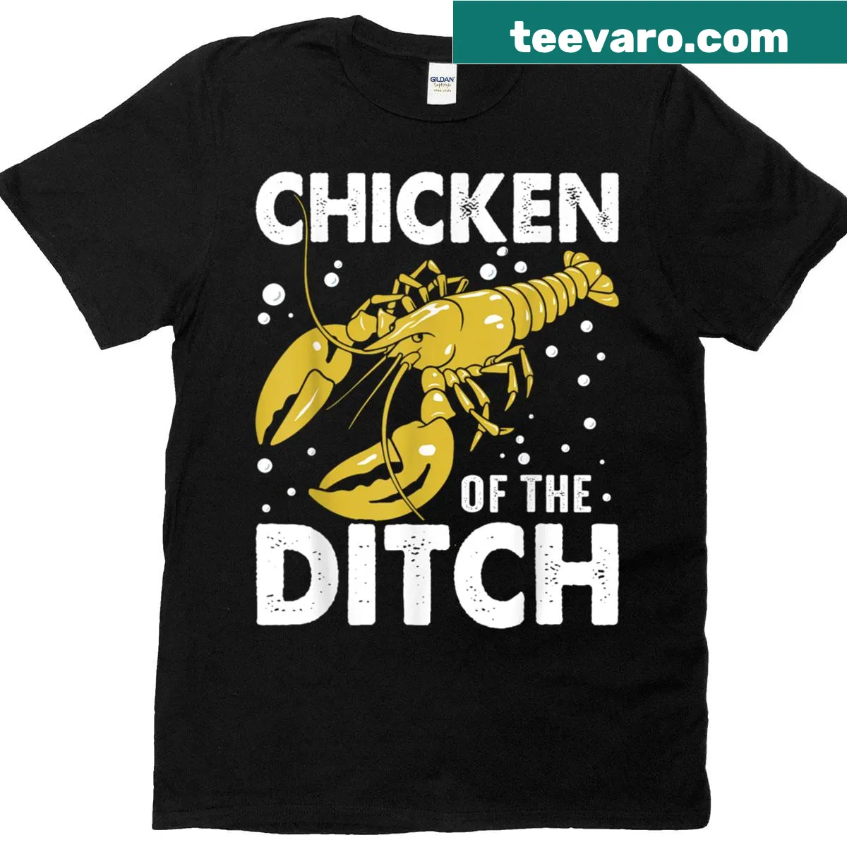 Retro t-shirt celebrating crawfish and chicken Cajun cuisine — on a men's t-shirt