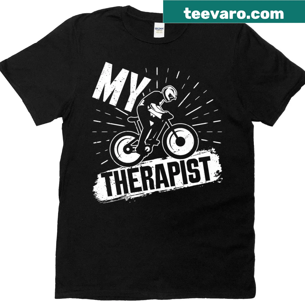 Funny cycling therapist text graphic on t-shirt — on a men's t-shirt
