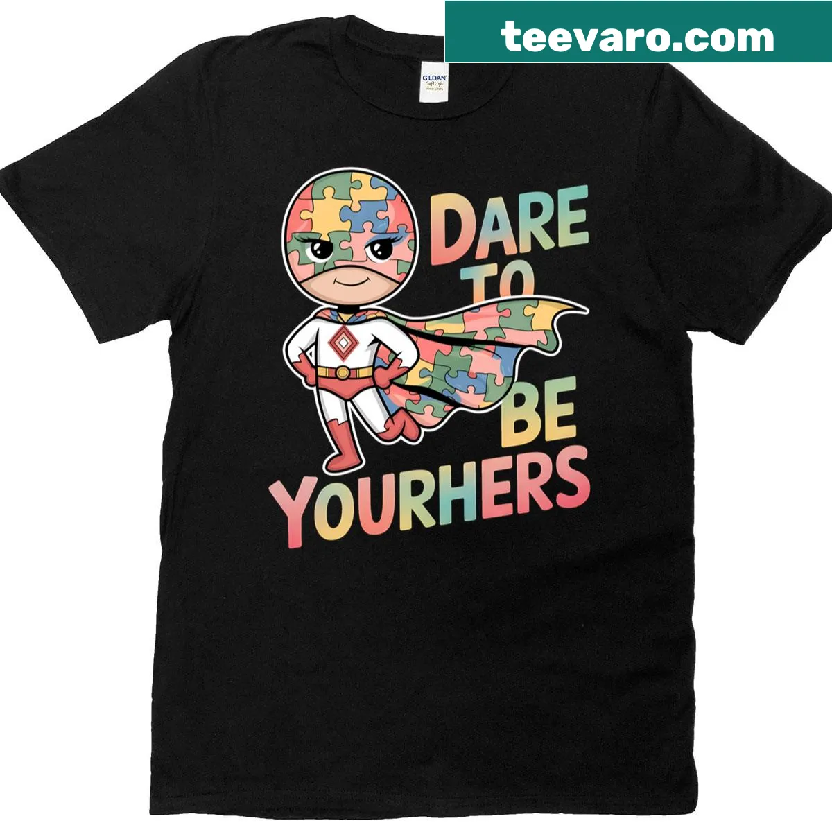 Inspirational Autism Awareness T-shirt with 'Dare To Be Yourself' text — on a men's t-shirt