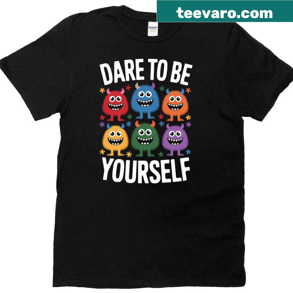 Inspirational Autism T-shirt with 'Dare To Be Yourself' text — on a men's t-shirt