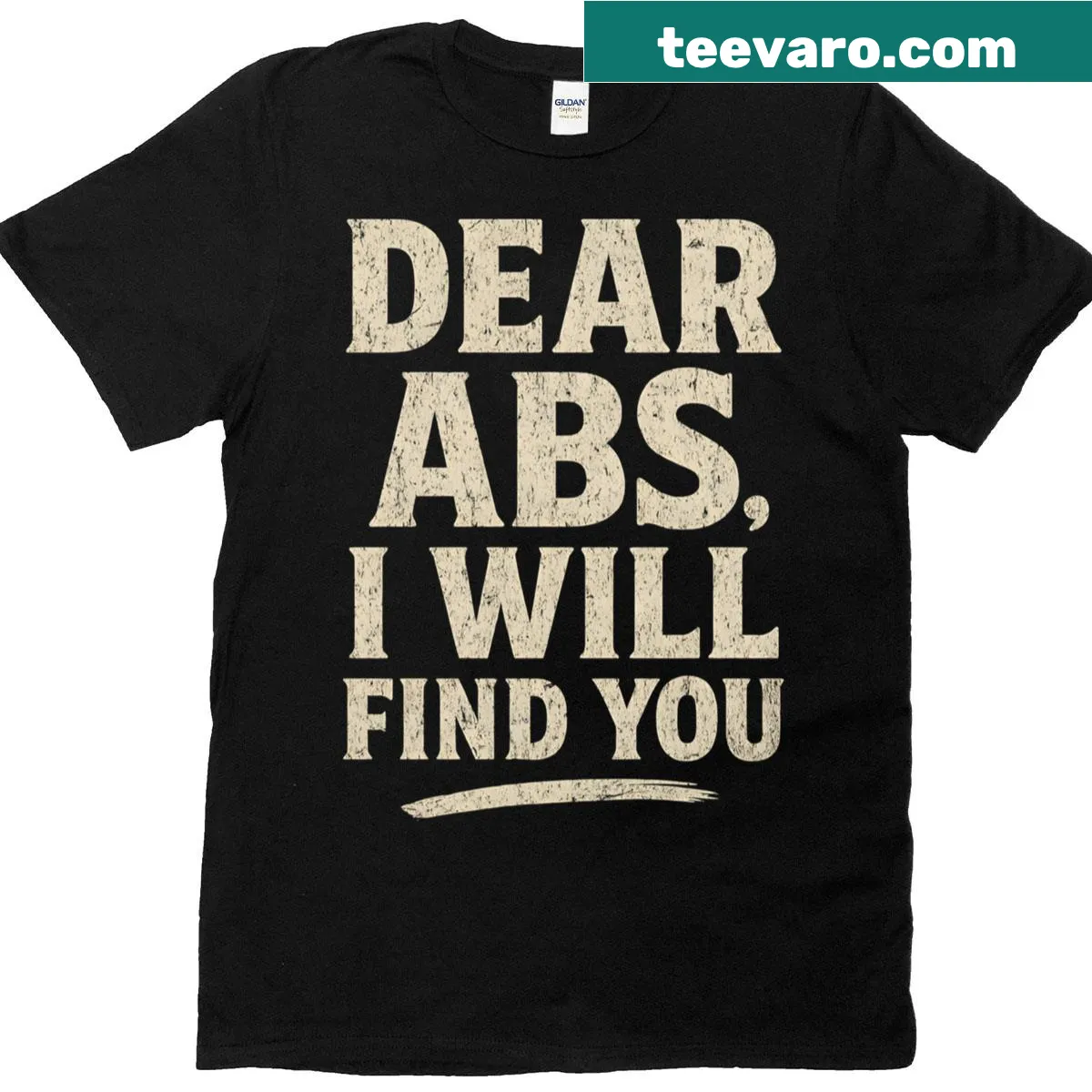 Vintage-style fitness t-shirt with humorous text about abs — on a men's t-shirt