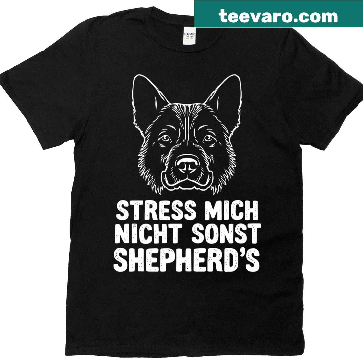 Humorous Don't Stress Me Otherwise dog-themed shirt with sheep and sheepdog graphics — on a men's t-shirt