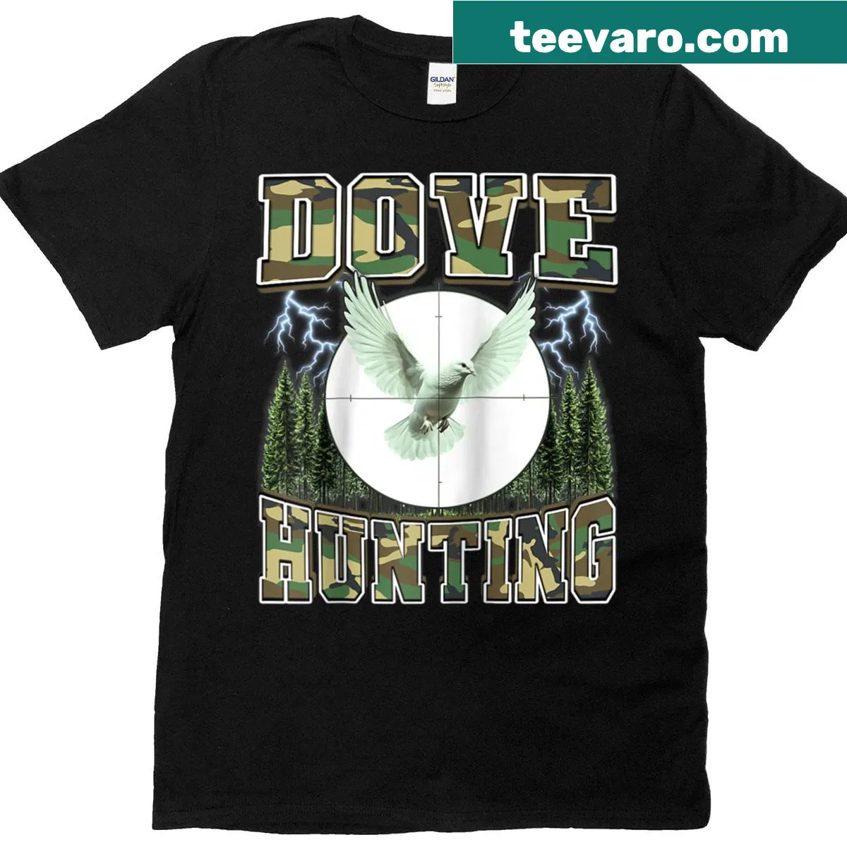 Vintage dove hunting raglan shirt with camouflage print and dove graphics — on a men's t-shirt