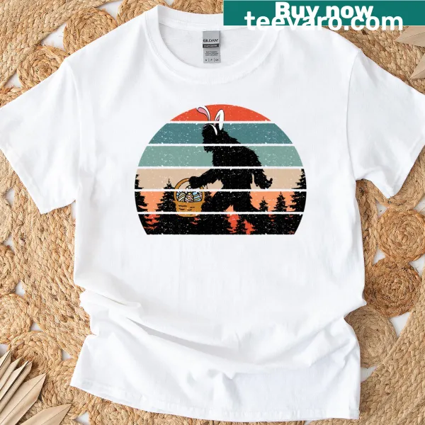 Bigfoot with bunny ears in a retro Easter design