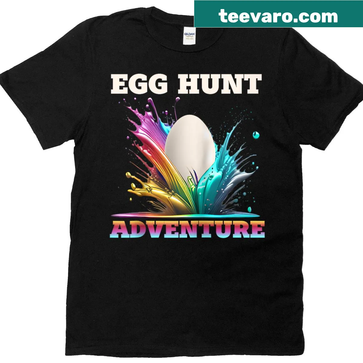 Playful raglan t-shirt featuring an egg hunt adventure theme — on a men's t-shirt