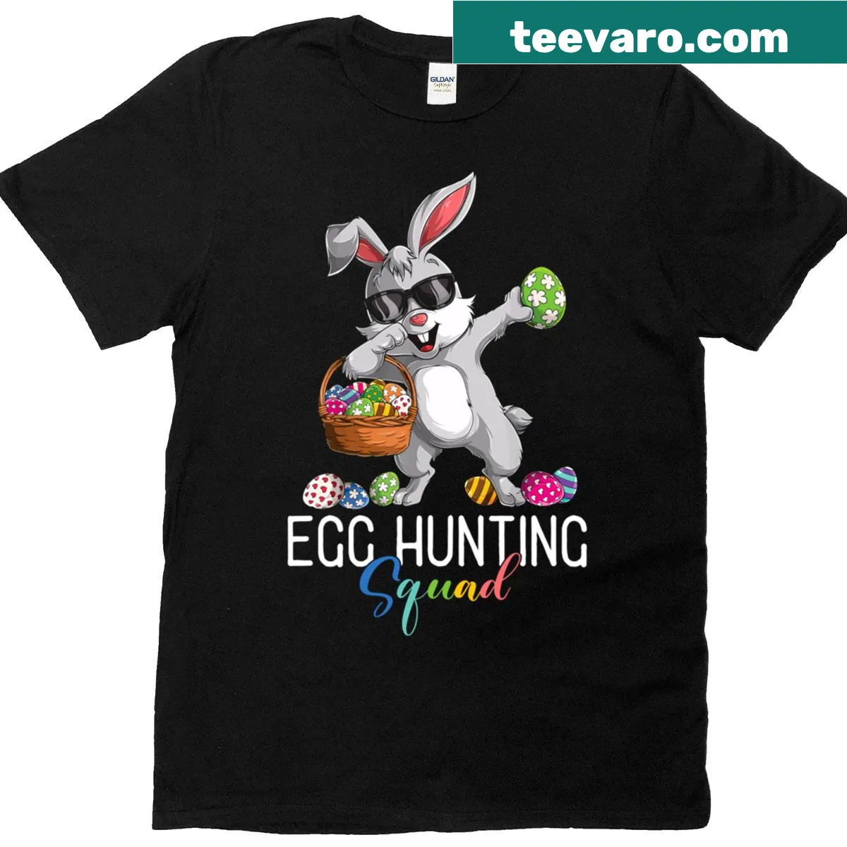 Family matching T-shirts with bunny graphics for Easter fun — on a men's t-shirt