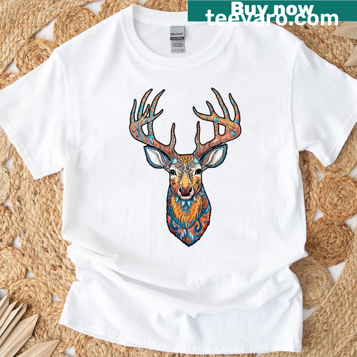 Elk head graphic t-shirt for deer hunters — on a men's t-shirt