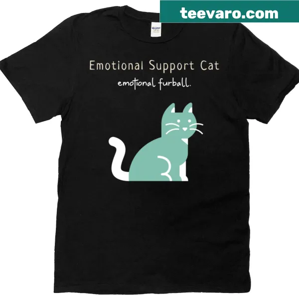 Illustration of a cat in a support vest with text on t-shirt