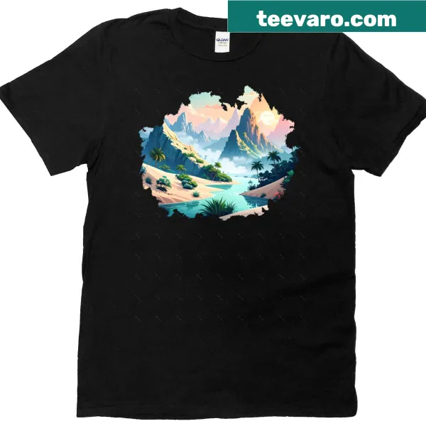Oversized t-shirt with a serene nature design representing endless currents