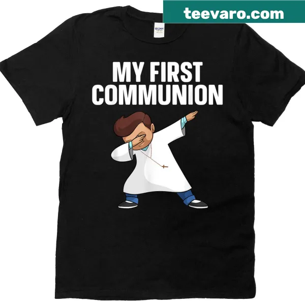 First Communion themed T-shirt for kids with religious imagery