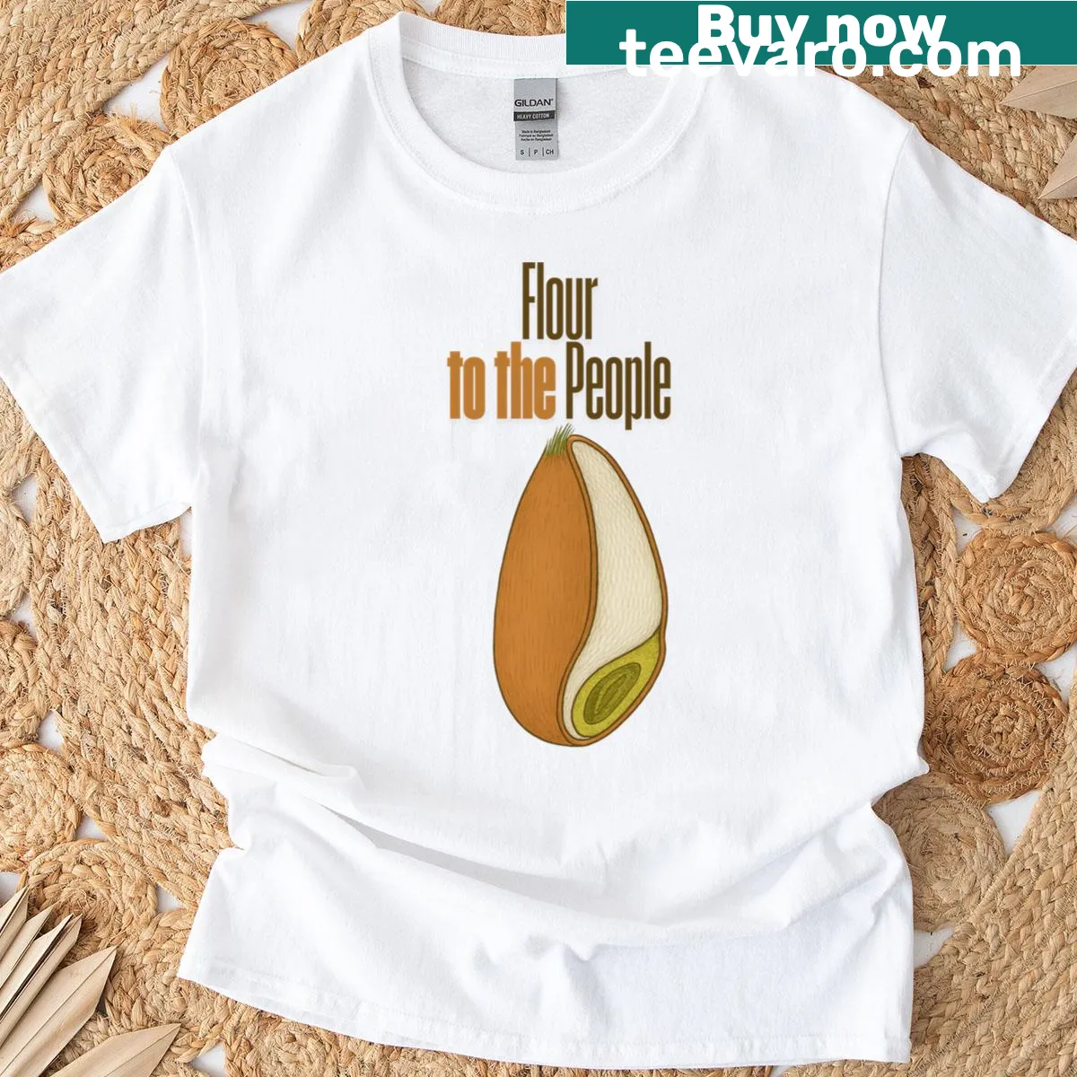 Playful 'Flour To The People' text t-shirt — on a men's t-shirt