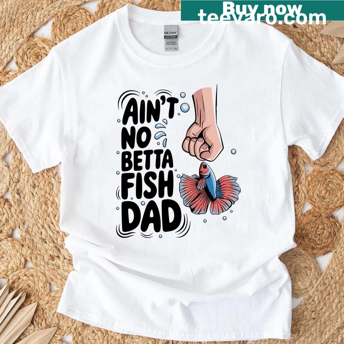 Betta Fish Dad T-shirt with playful typography for fish lovers — on a men's t-shirt