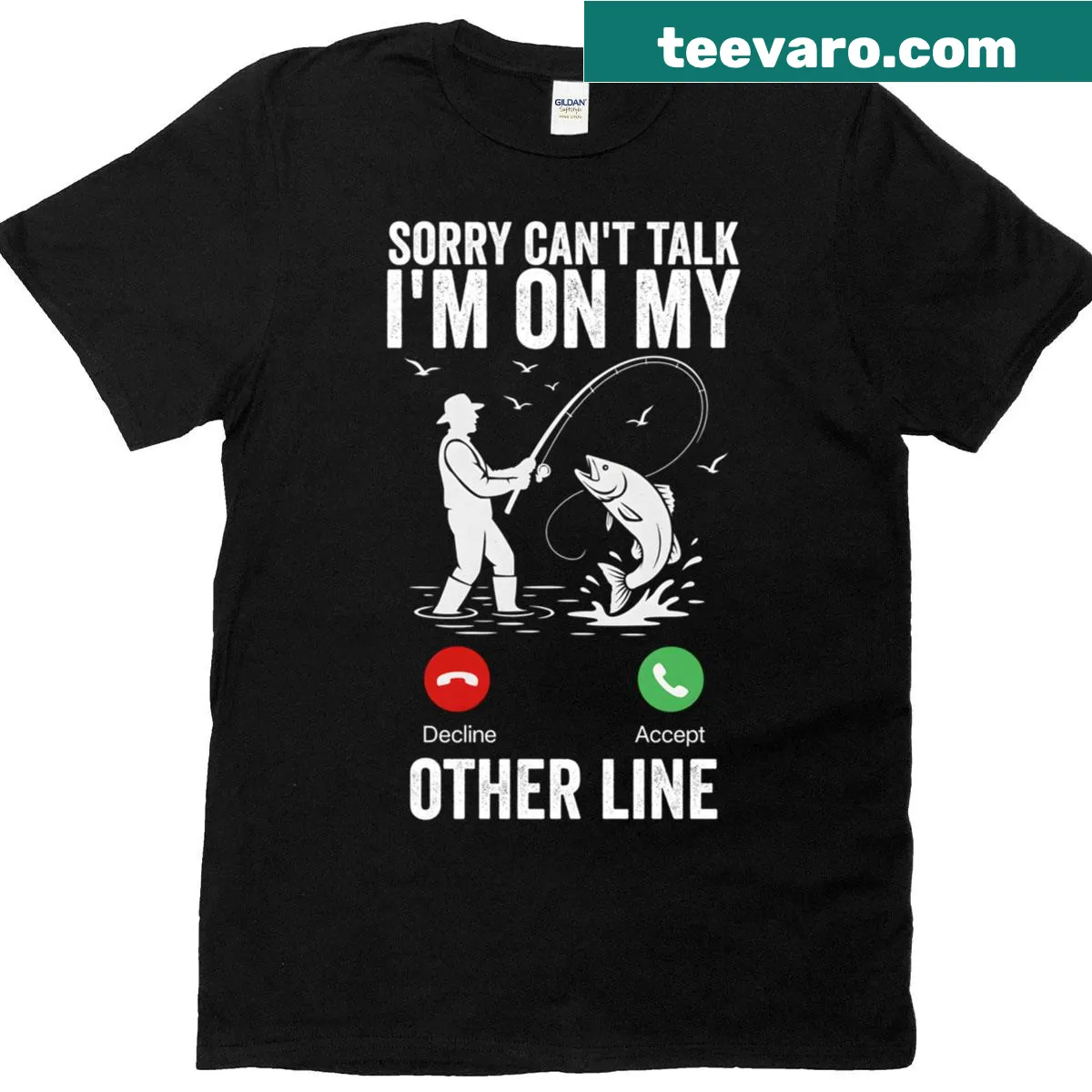 Funny fishing t-shirt with humorous fishing graphic — on a men's t-shirt