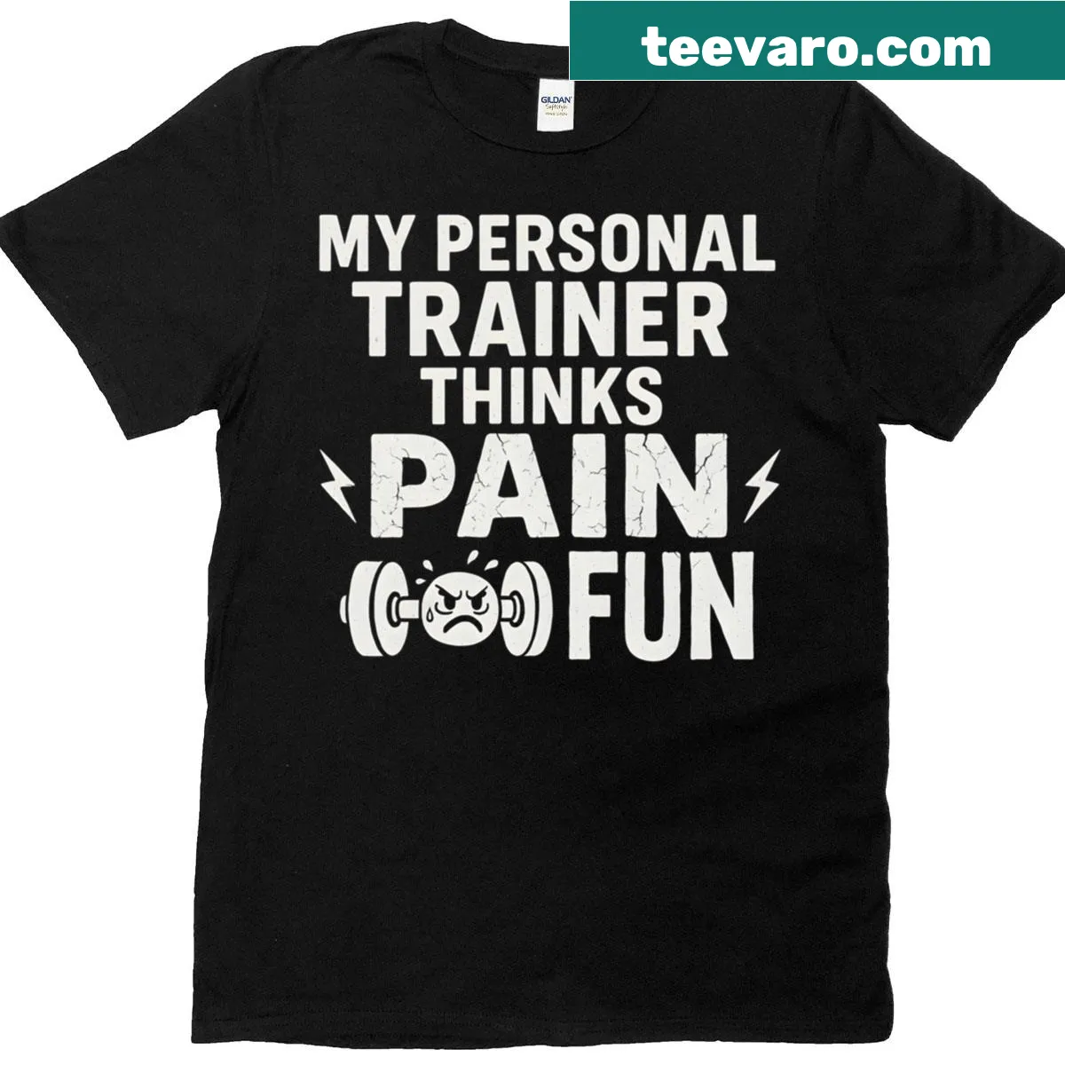 Funny 'Pain Is Fun' text on t-shirt — on a men's t-shirt