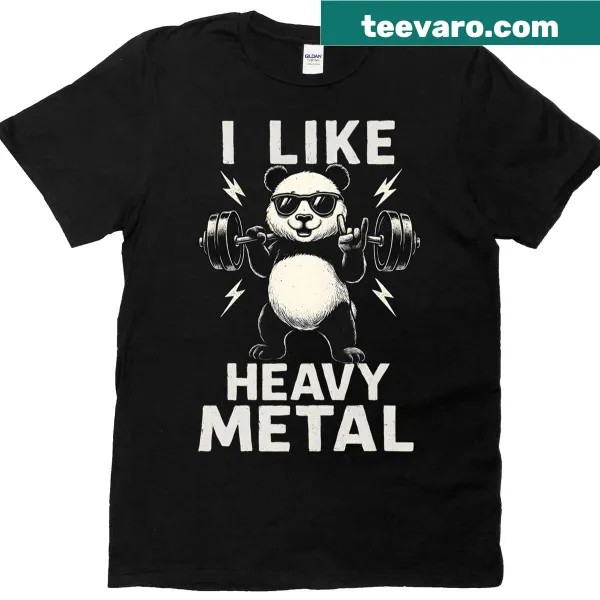 Panda lifting a barbell with a rock-on gesture graphic