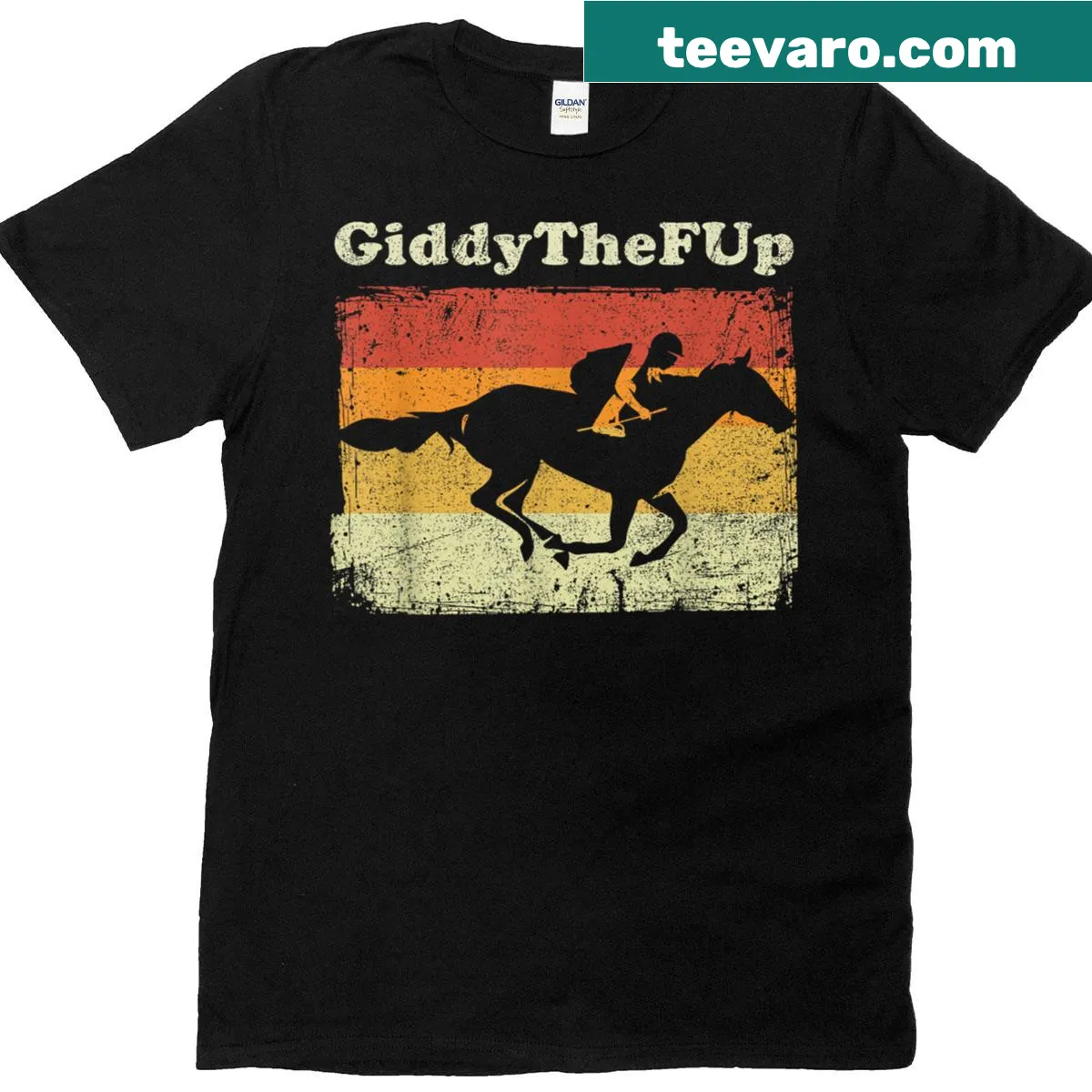 Vintage-style horse racing t-shirt with humorous text — on a men's t-shirt