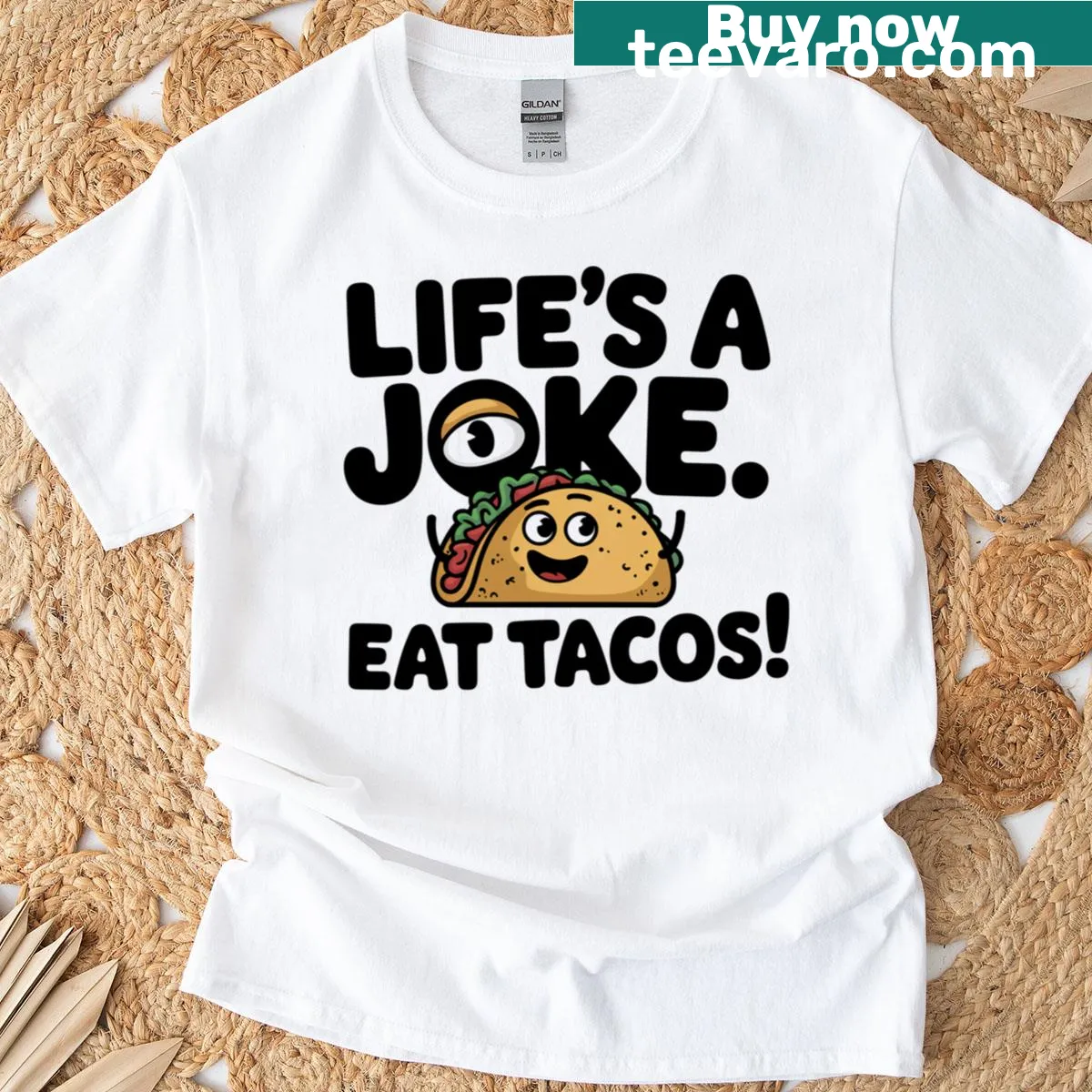 Funny cartoon taco t-shirt with humorous saying — on a men's t-shirt