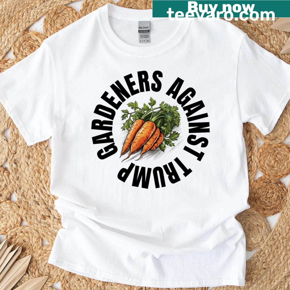 T-shirt with the phrase Gardeners Against Trump in bold typography — on a men's t-shirt