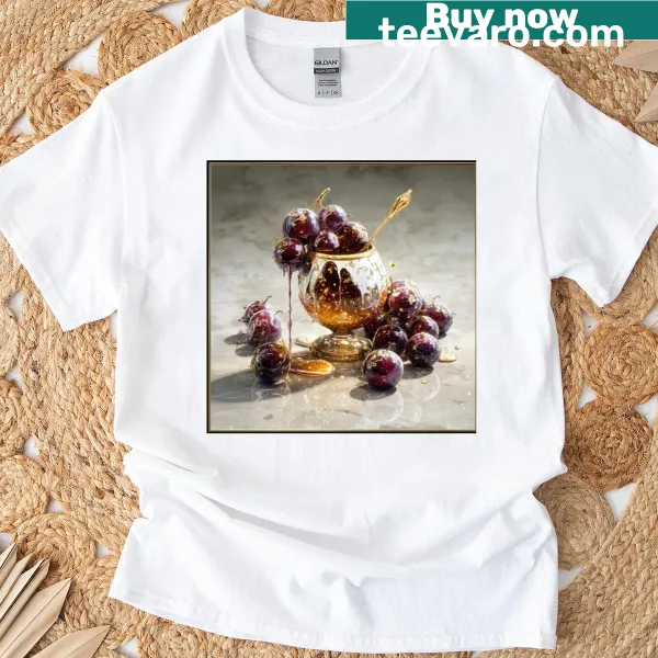 Illustrated golden grapes design on t-shirt