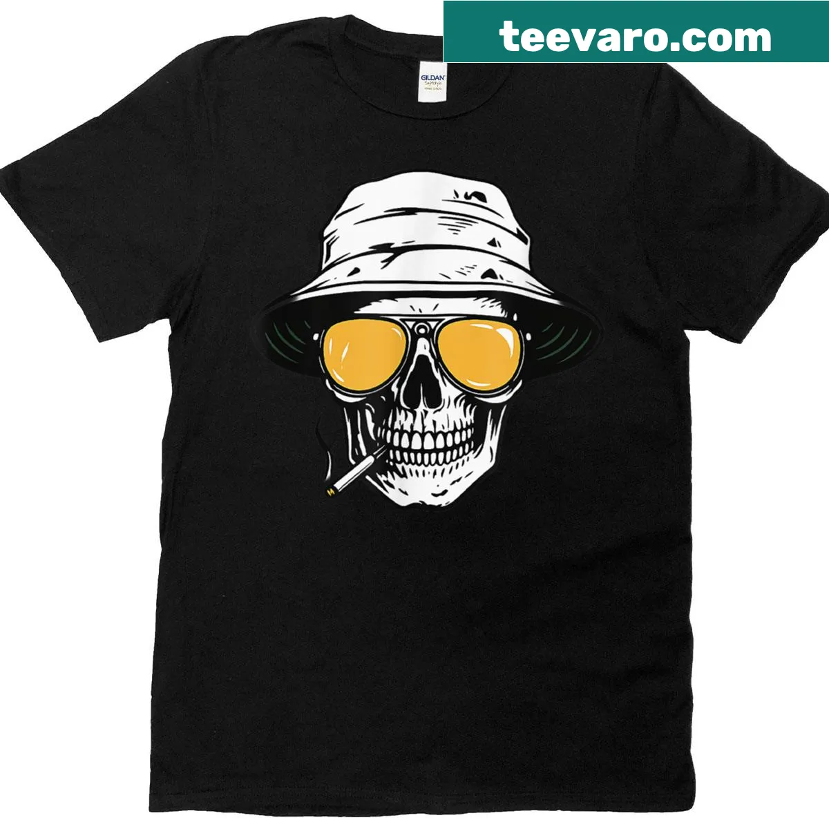 Edgy t-shirt featuring a Gonzo Hunter skull design for alternative style — on a men's t-shirt