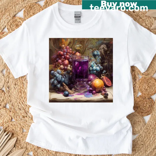 T-shirt featuring a graphic of grape juice in a fun design