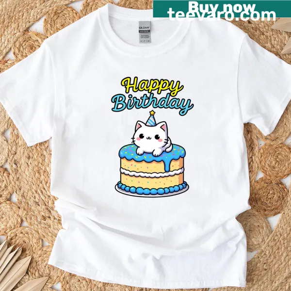 Cartoon cat birthday design on t-shirt