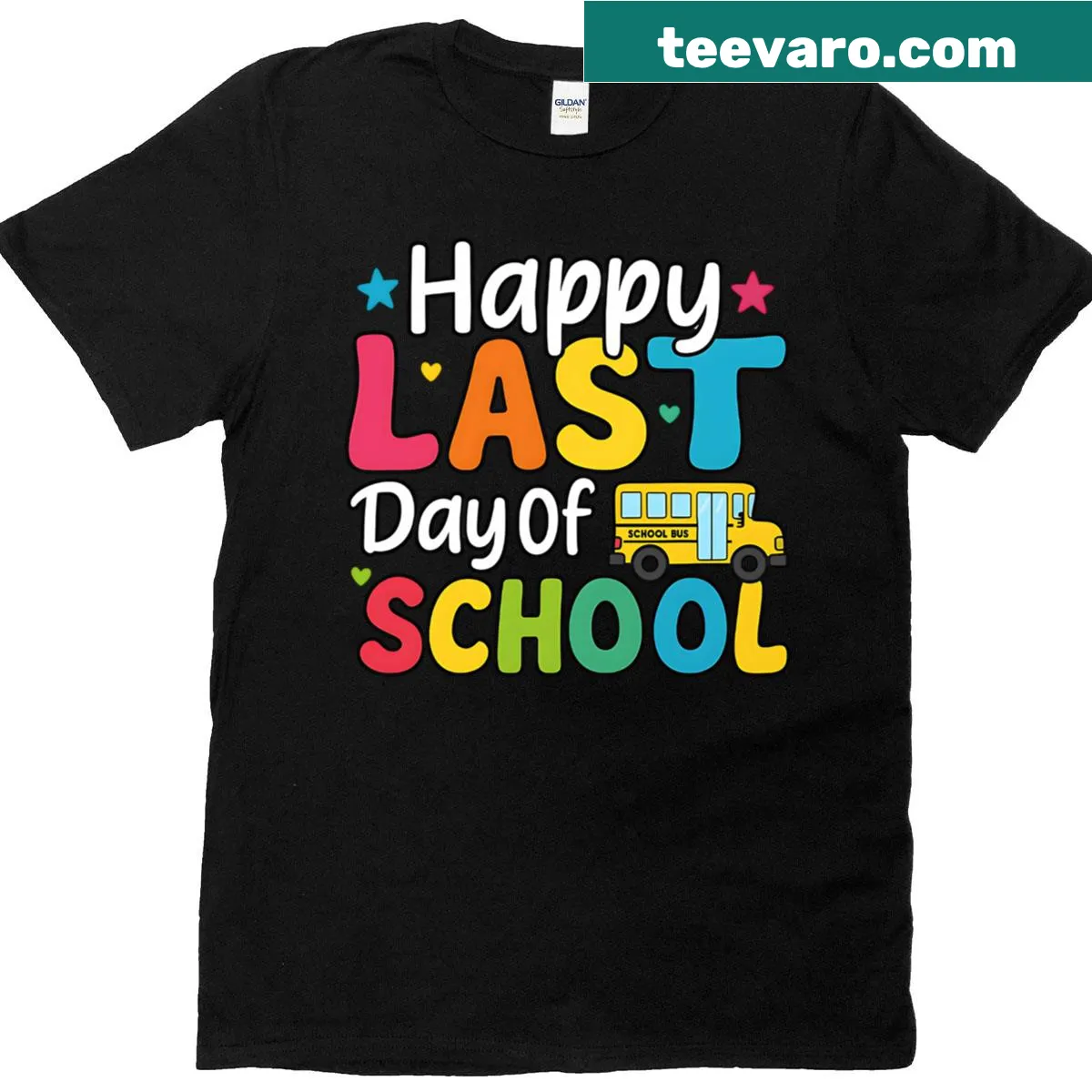 Colorful design celebrating the last day of school for teachers and students — on a men's t-shirt