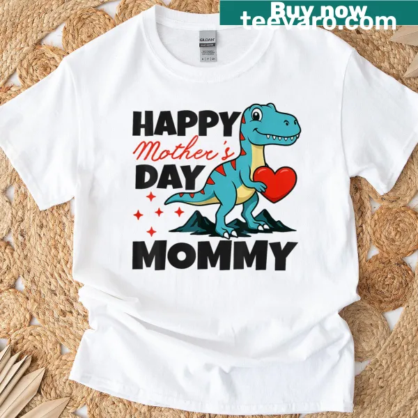 Adorable T-Rex graphic for Mother's Day with text on t-shirt