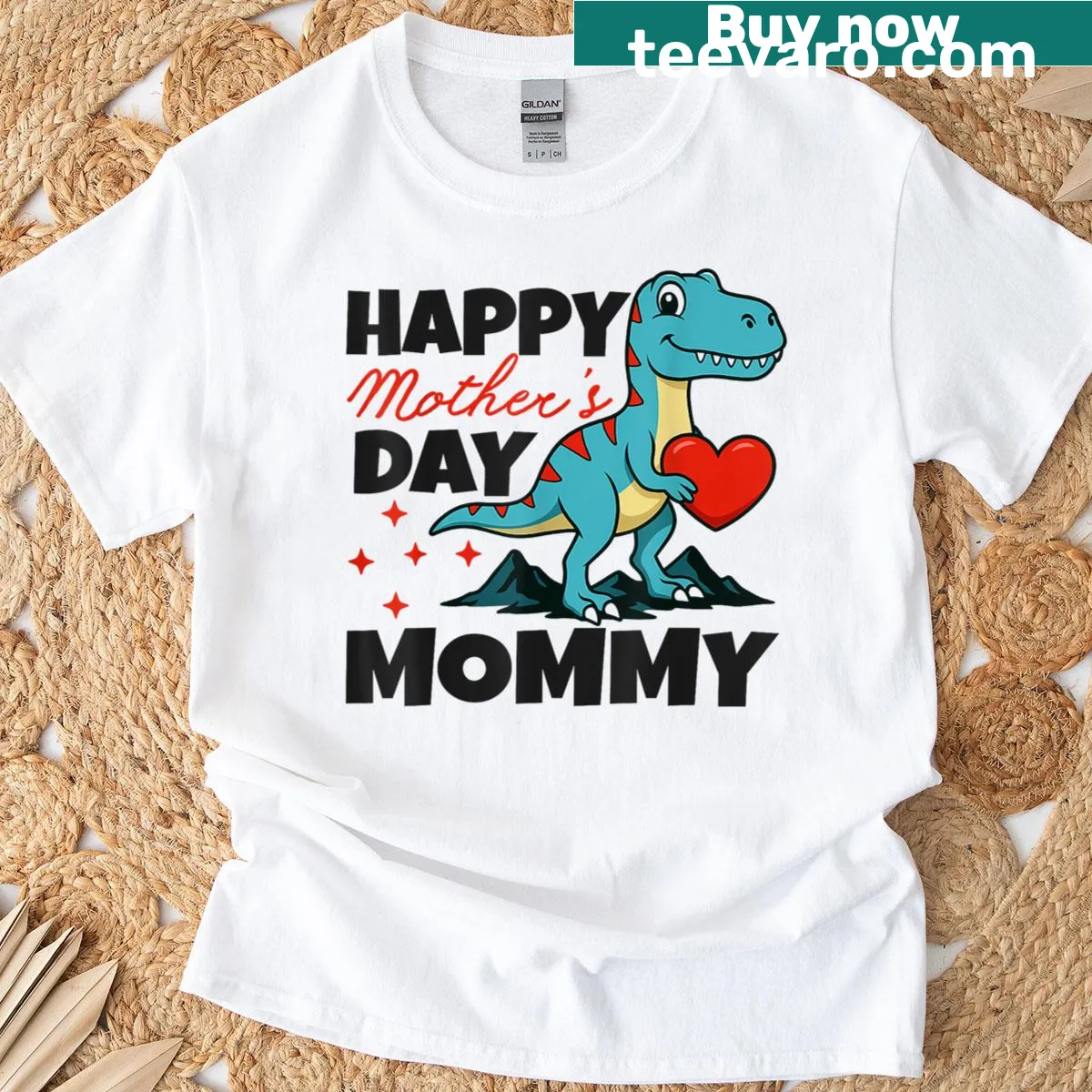 Adorable T-Rex graphic for Mother's Day with text on t-shirt — on a men's t-shirt