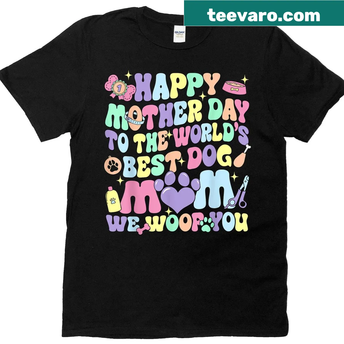 Dog mom t-shirt with the phrase 'Happy Mothers Day To The World Best Dog Mom' — on a men's t-shirt