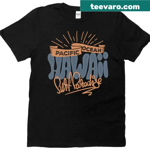 Vintage typography Hawaii surf t-shirt with ocean waves.