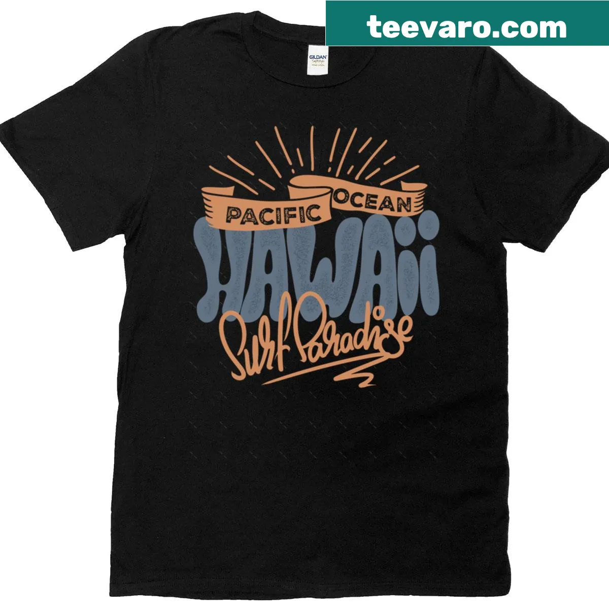 Vintage typography Hawaii surf t-shirt with ocean waves. — on a men's t-shirt