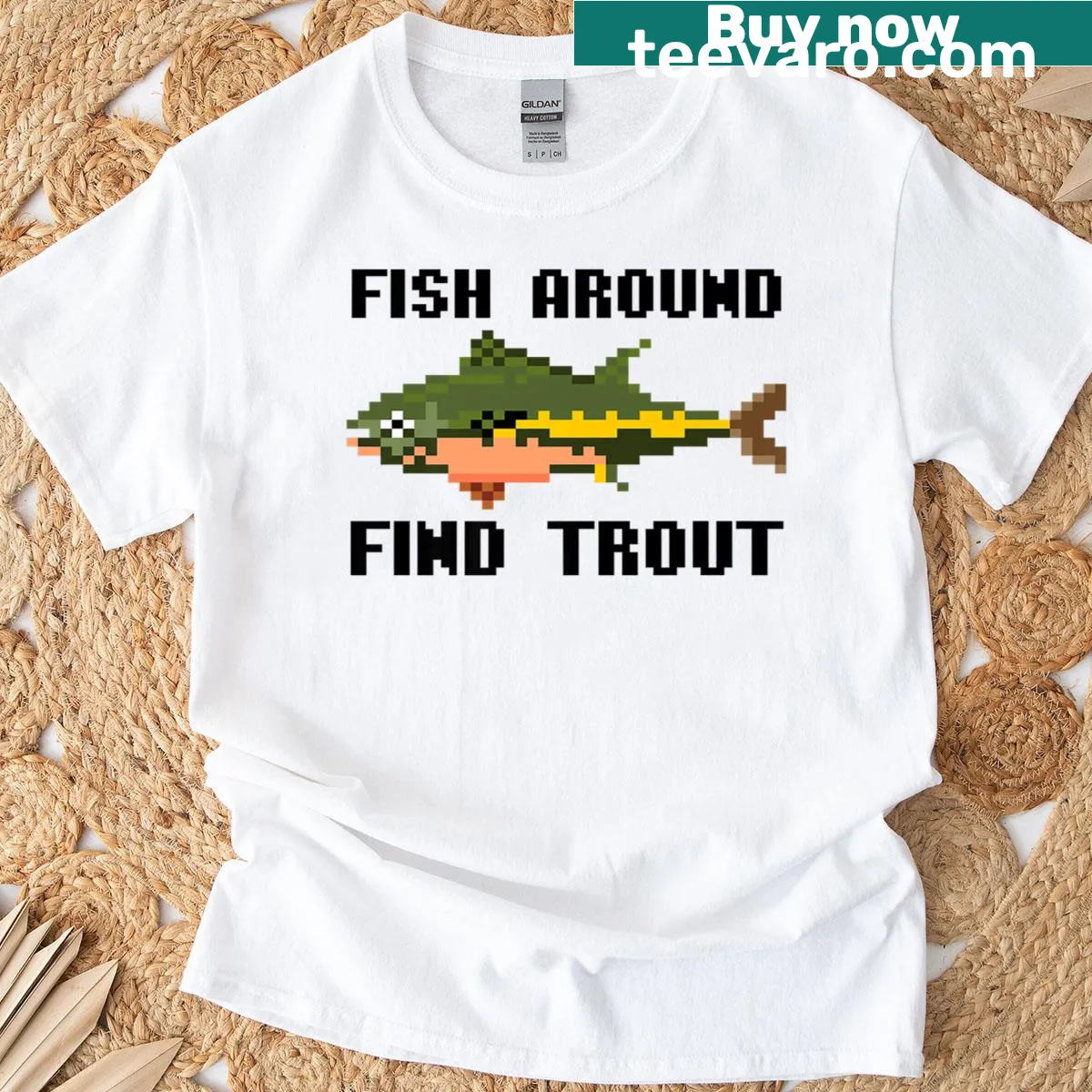 Funny fishing t-shirt with cartoon design and humorous text — on a men's t-shirt