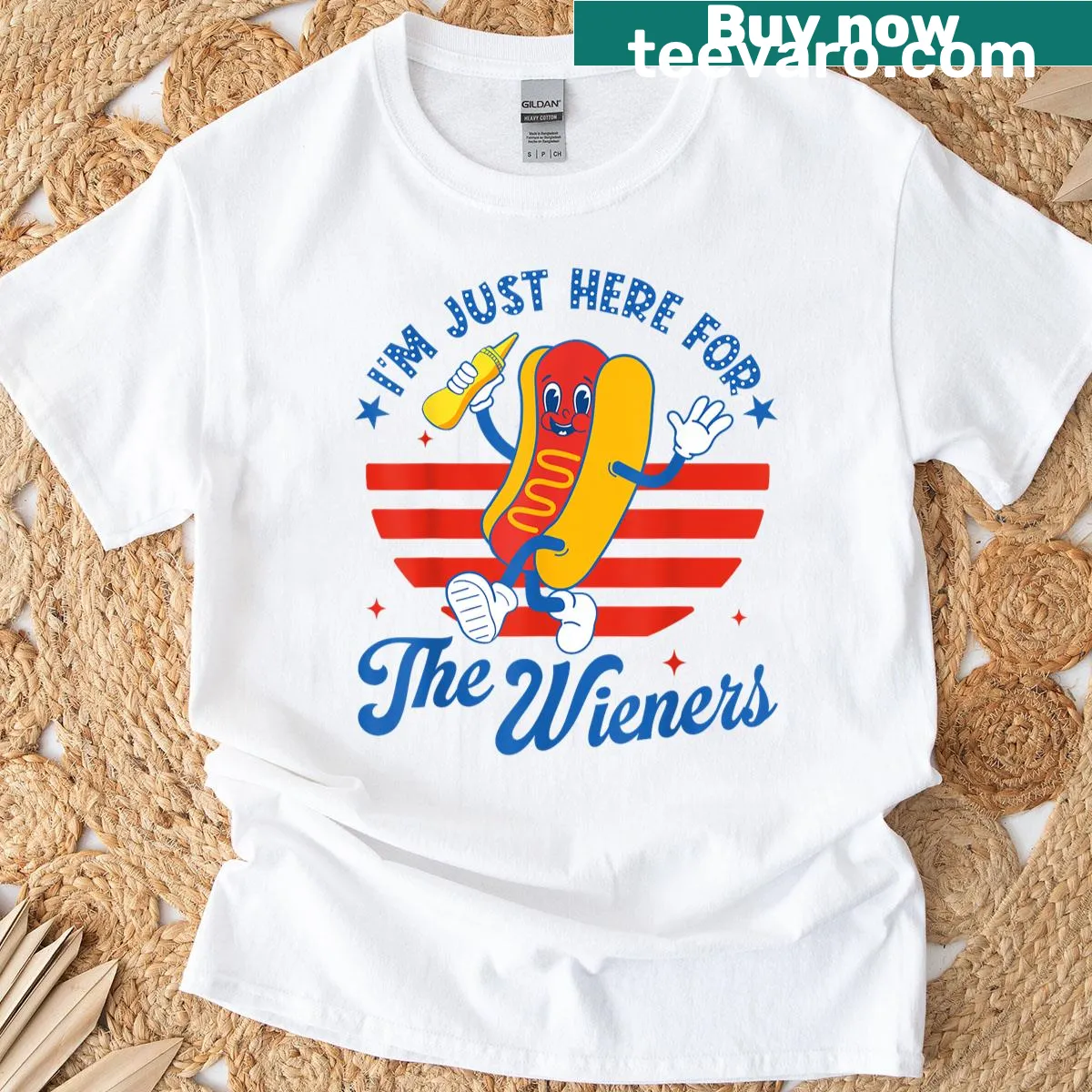Funny Fourth of July T-shirt with hot dog slogan design — on a men's t-shirt