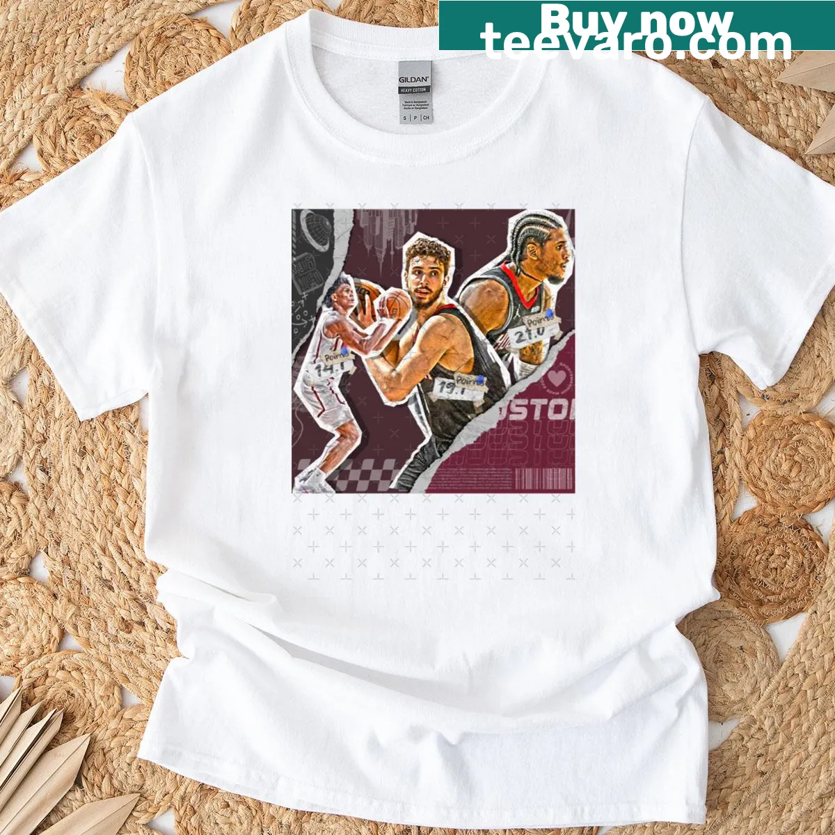 Graphic of Houston basketball squad on a t-shirt — on a men's t-shirt