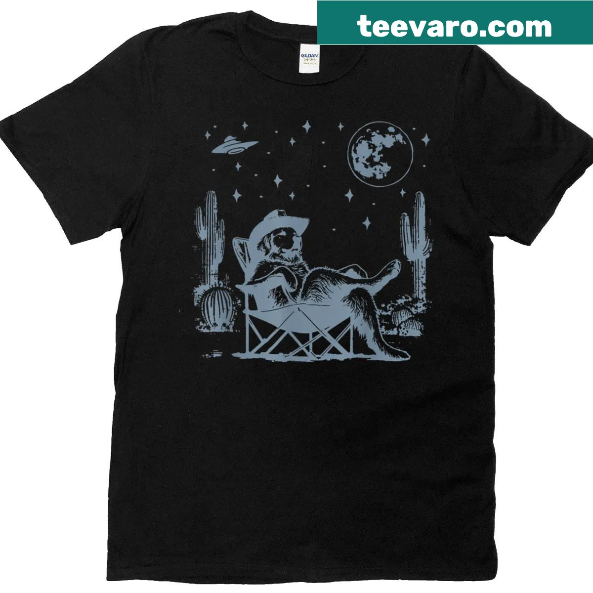 Vintage-style t-shirt with a cowboy-themed Golden Retriever graphic — on a men's t-shirt