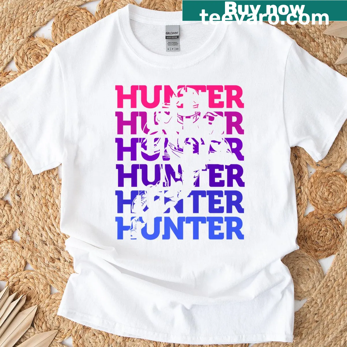 Football fan t-shirt highlighting wide receiver with hunter theme — on a men's t-shirt